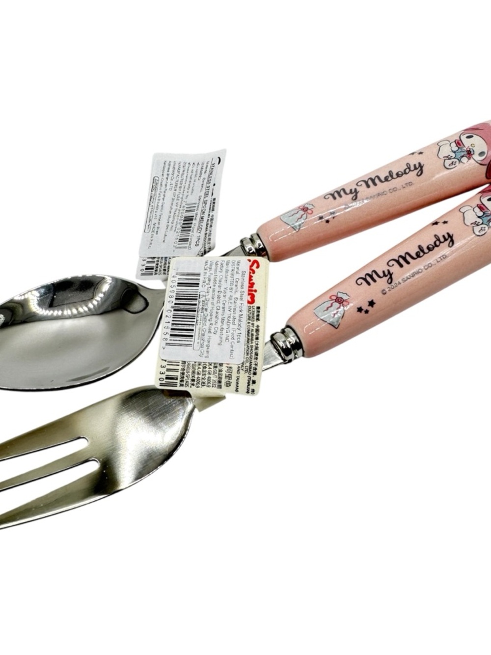Sanrio My Melody Ceramic Handle Stainless Steel Fork & Spoon Set Pink New 2024